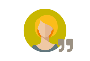 Icon of a woman with quote symbol